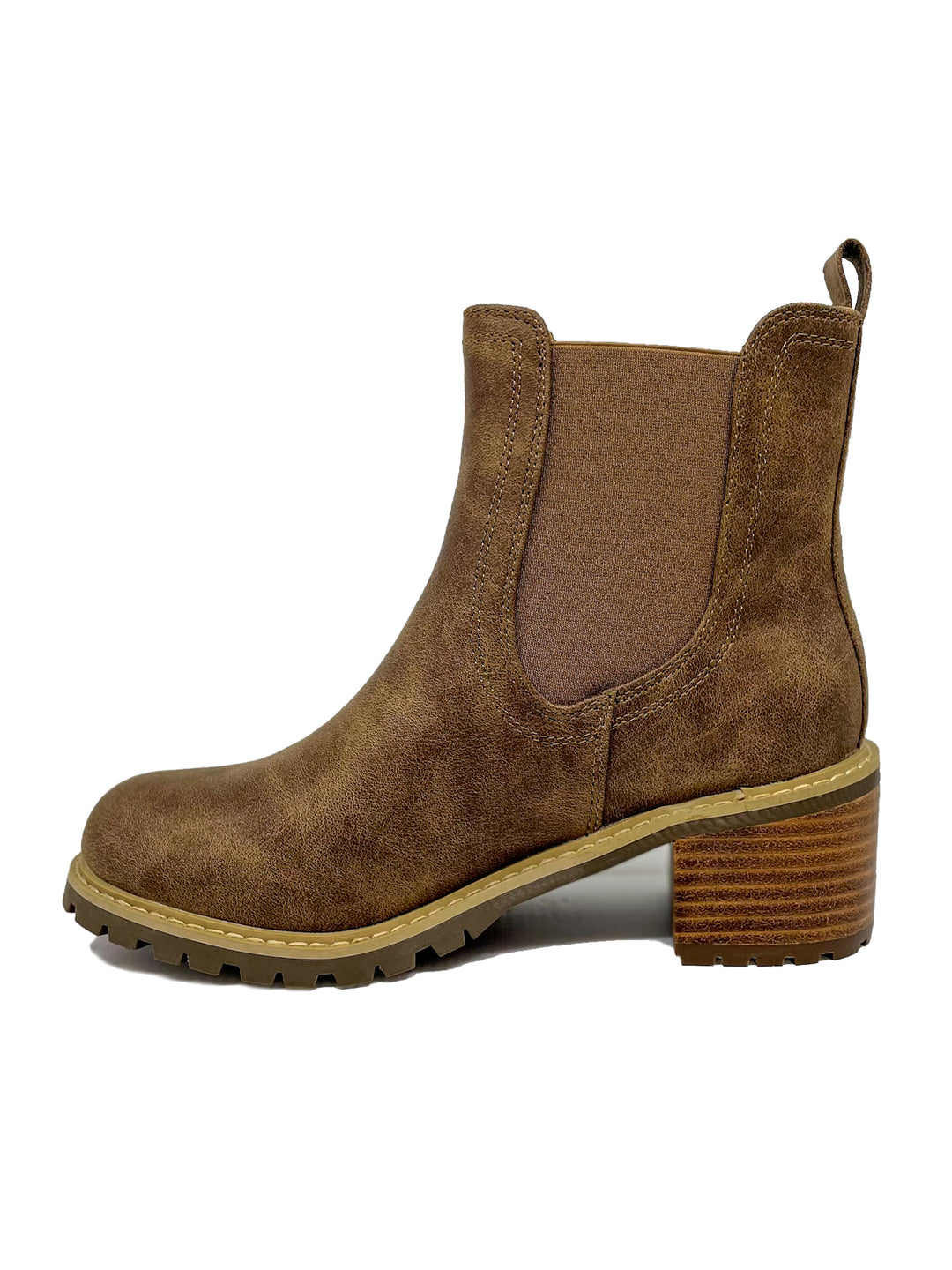 Women's Brown Chelsea Boots with Block Heels and Slip-on Design