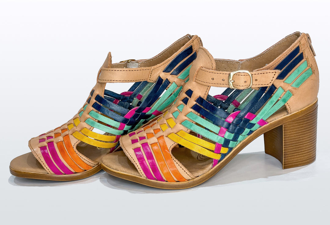 Woven Rainbow Block Heels