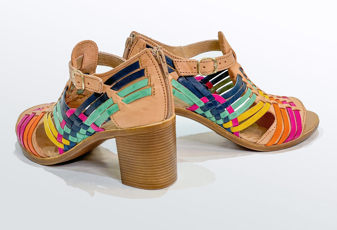 Woven Rainbow Block Heels