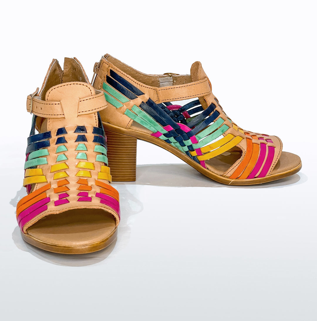 Woven Rainbow Block Heels